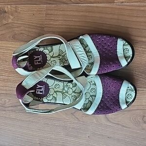 Fly London Ankle Strap Open Toe Cut OutSandals Wedge Shoes Euro 39 (US 9)